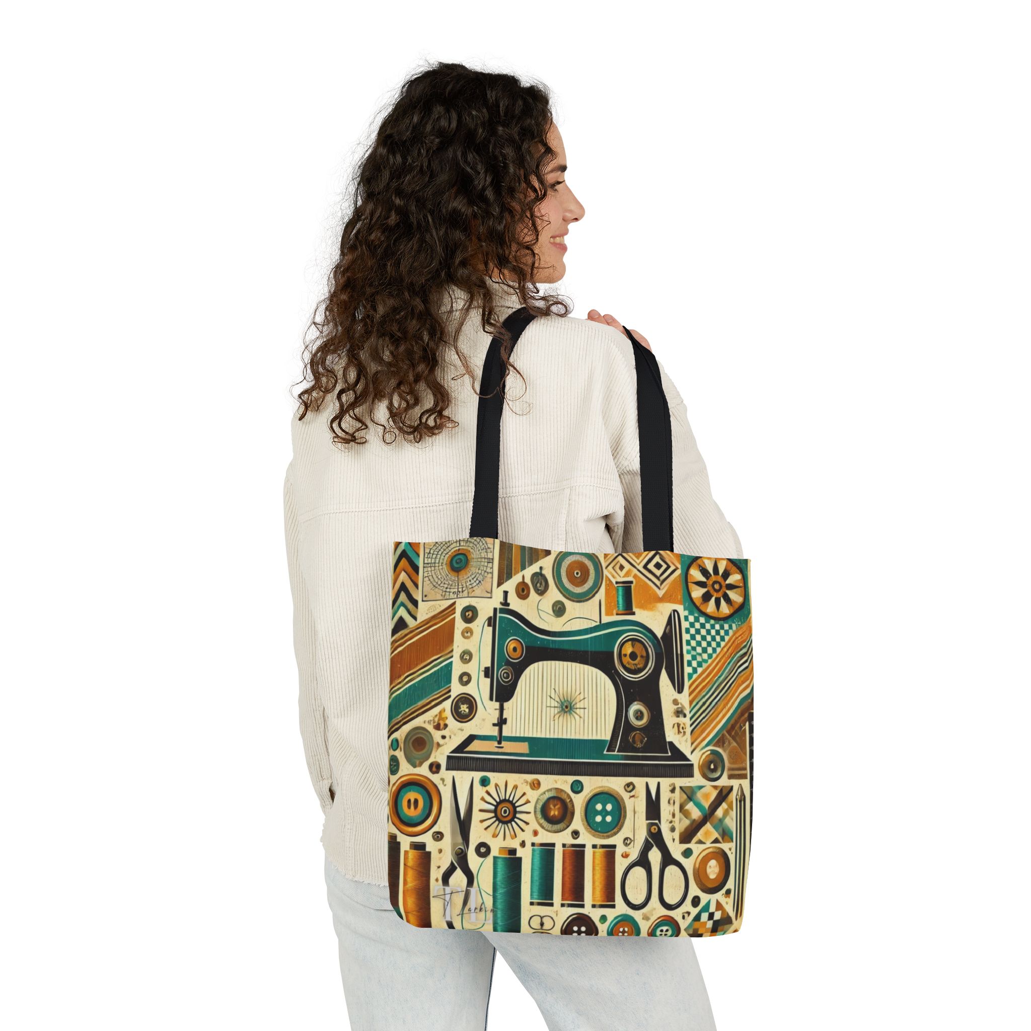 Sewing Tote Bag – Mid-Century Modern Sewing Machine Pattern, Gift for Quilters & Sewing Lovers - Image 4