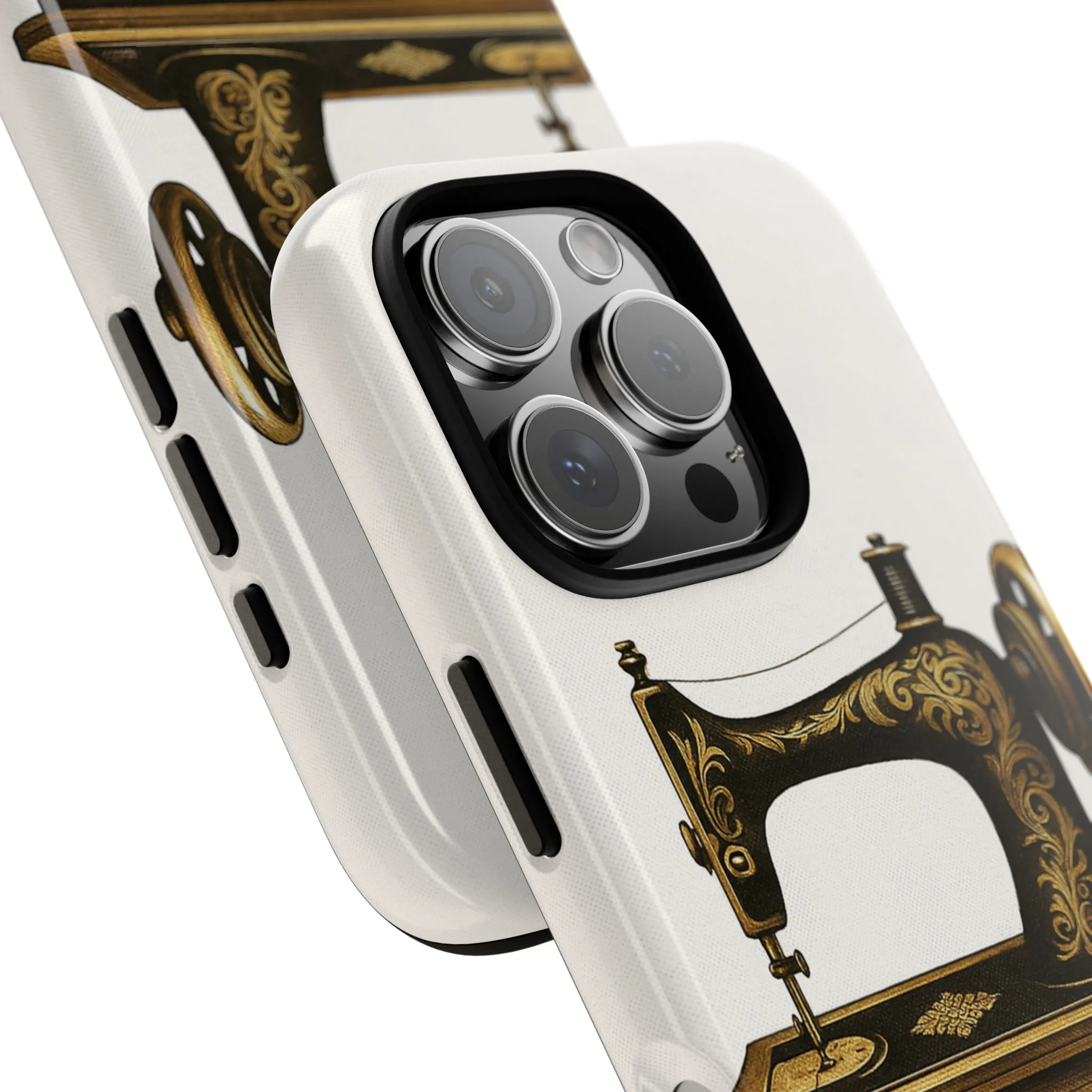 Sewing Phone Case – A Minimalist Gold Vintage Sewing Machine on White - Image 2