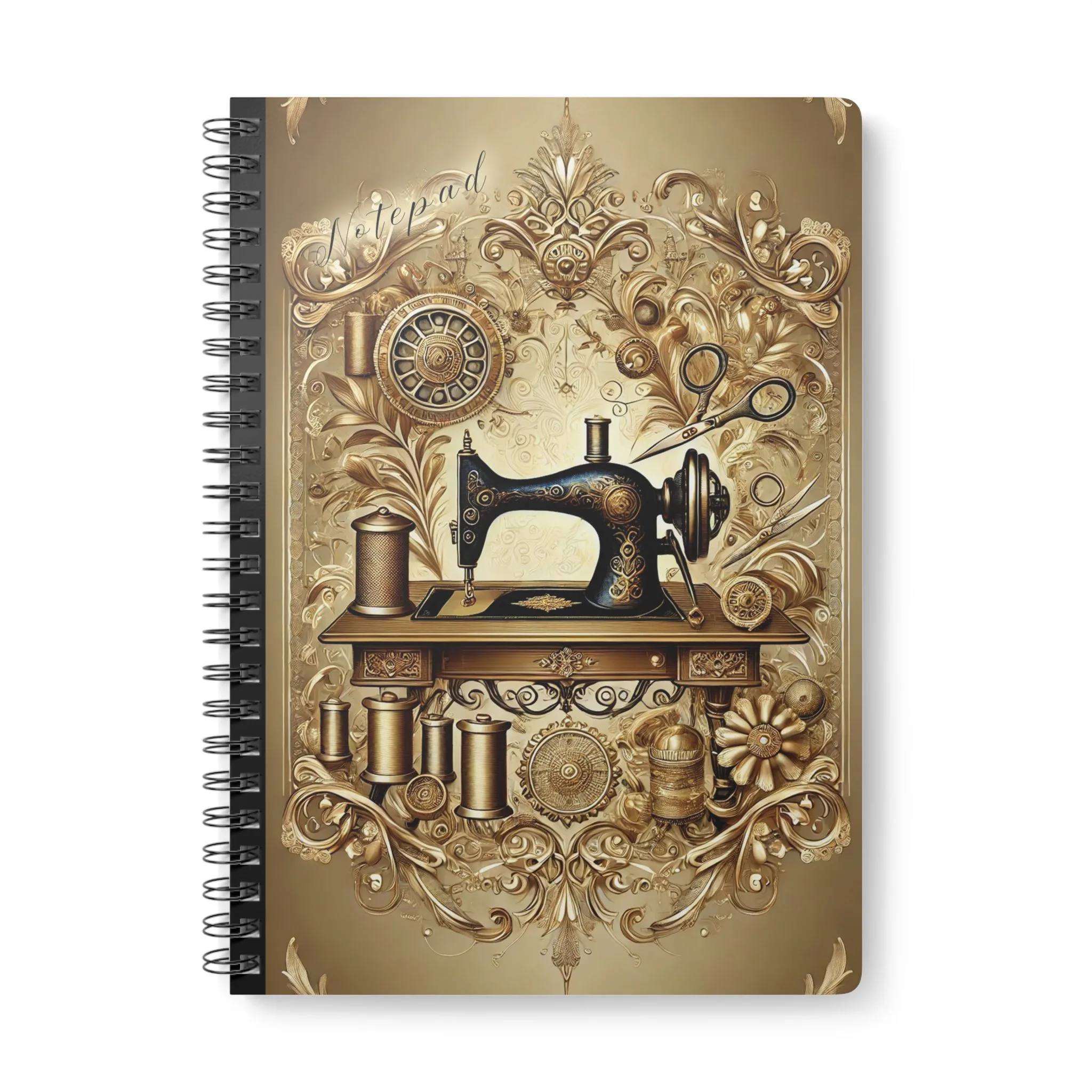 Ornate Gold Sewing Machine – Vintage Gold Sewing Notebook by T Larkin