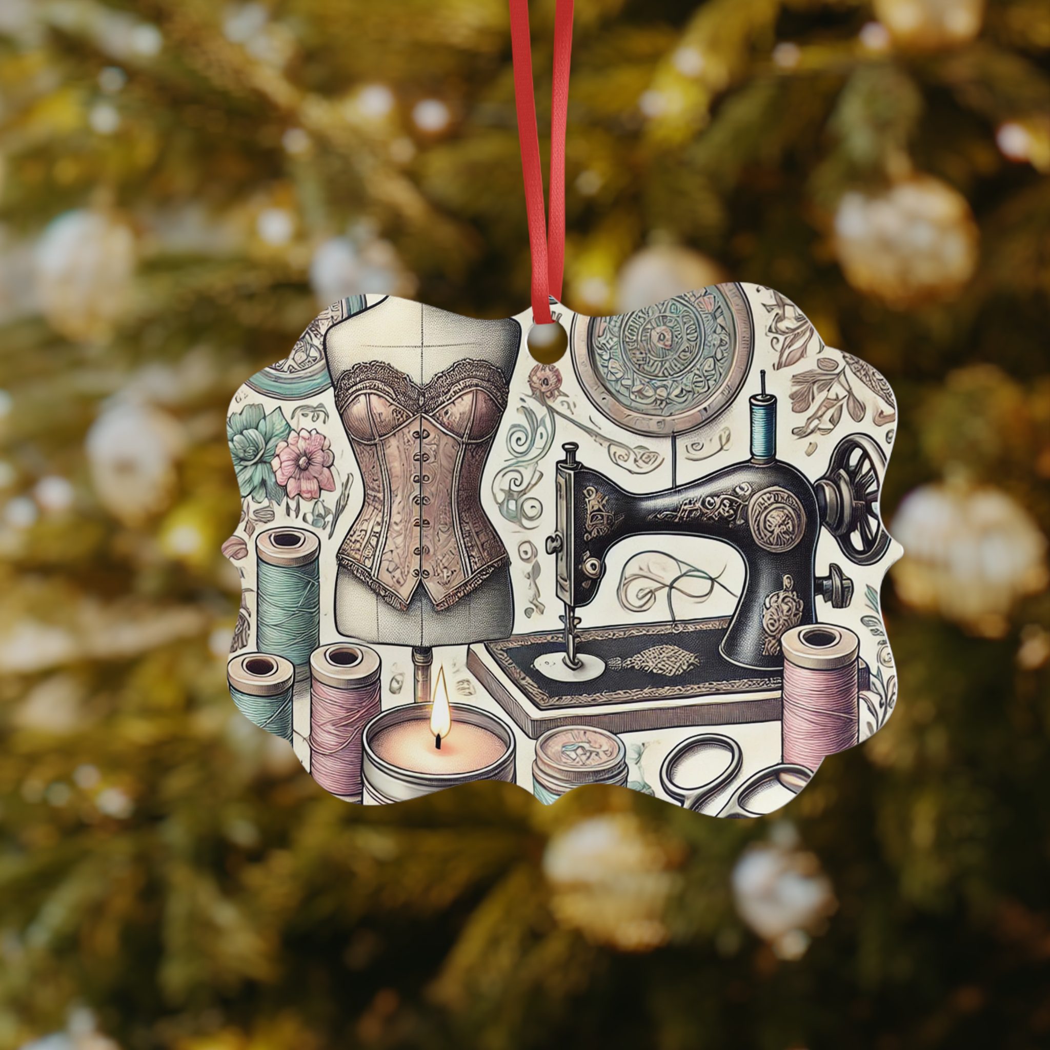 Sewing Christmas Hanging Ornament – Vintage Dress Form & Candle Sewing Machine Decoration & Gift for Quilters and Sewing Lovers - Image 3