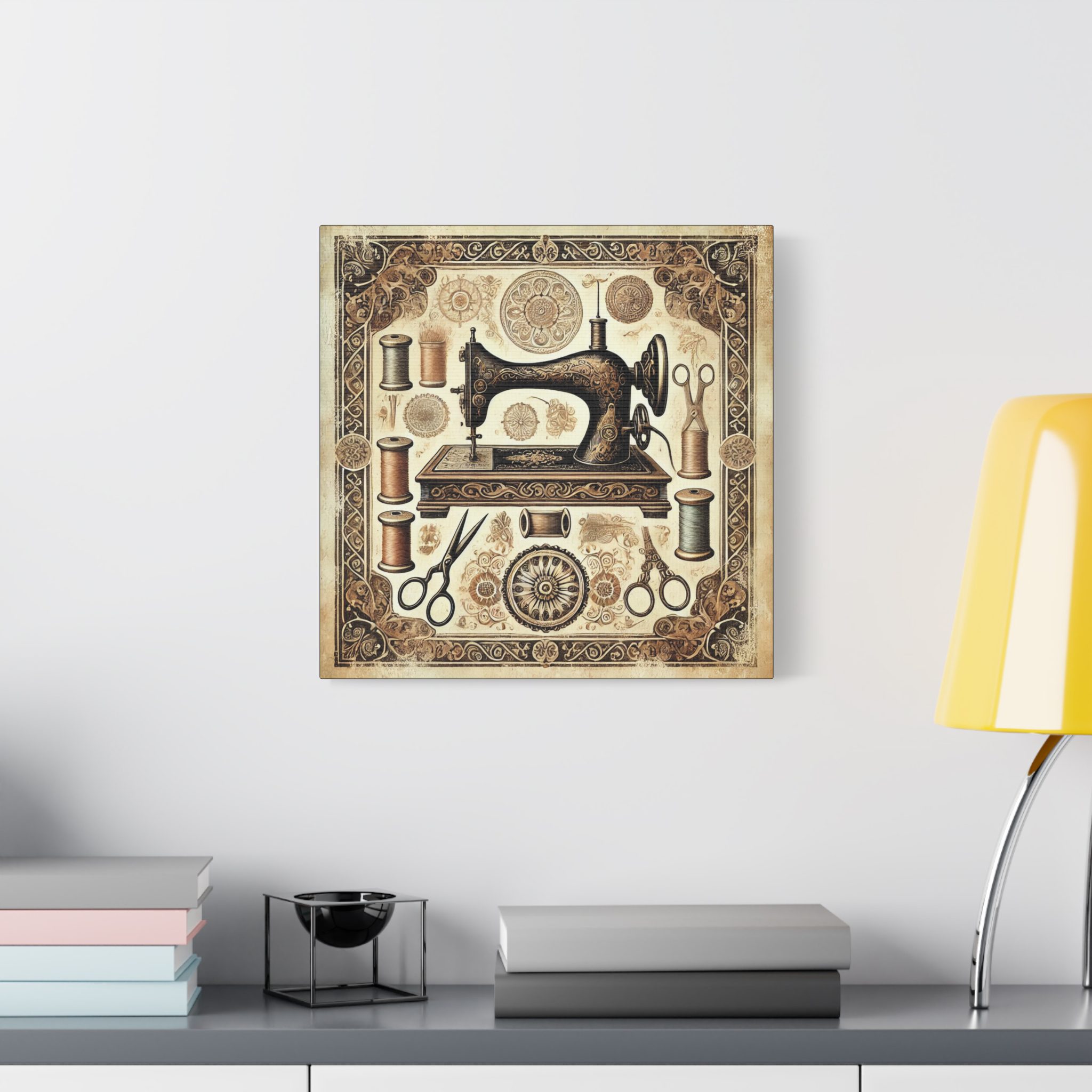 Sewing Canvas Print – Vintage Sepia Sewing Machine Art, Gift for Sewing Lovers & Quilters (16" × 16") - Image 3