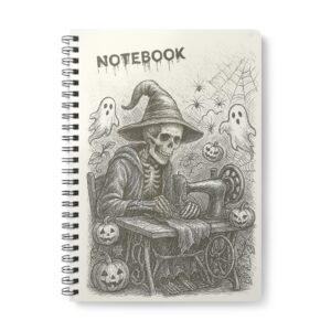 Funny Stitching Skeleton Halloween Sewing Notebook by T Larkin