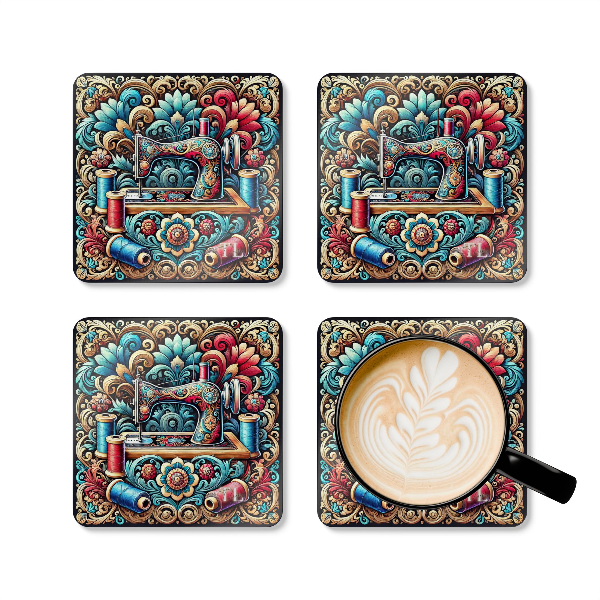 Sewing Coasters – Colourful Vintage Sewing Machine Art, Gift for Sewing Lovers (Set of 4) - Image 6