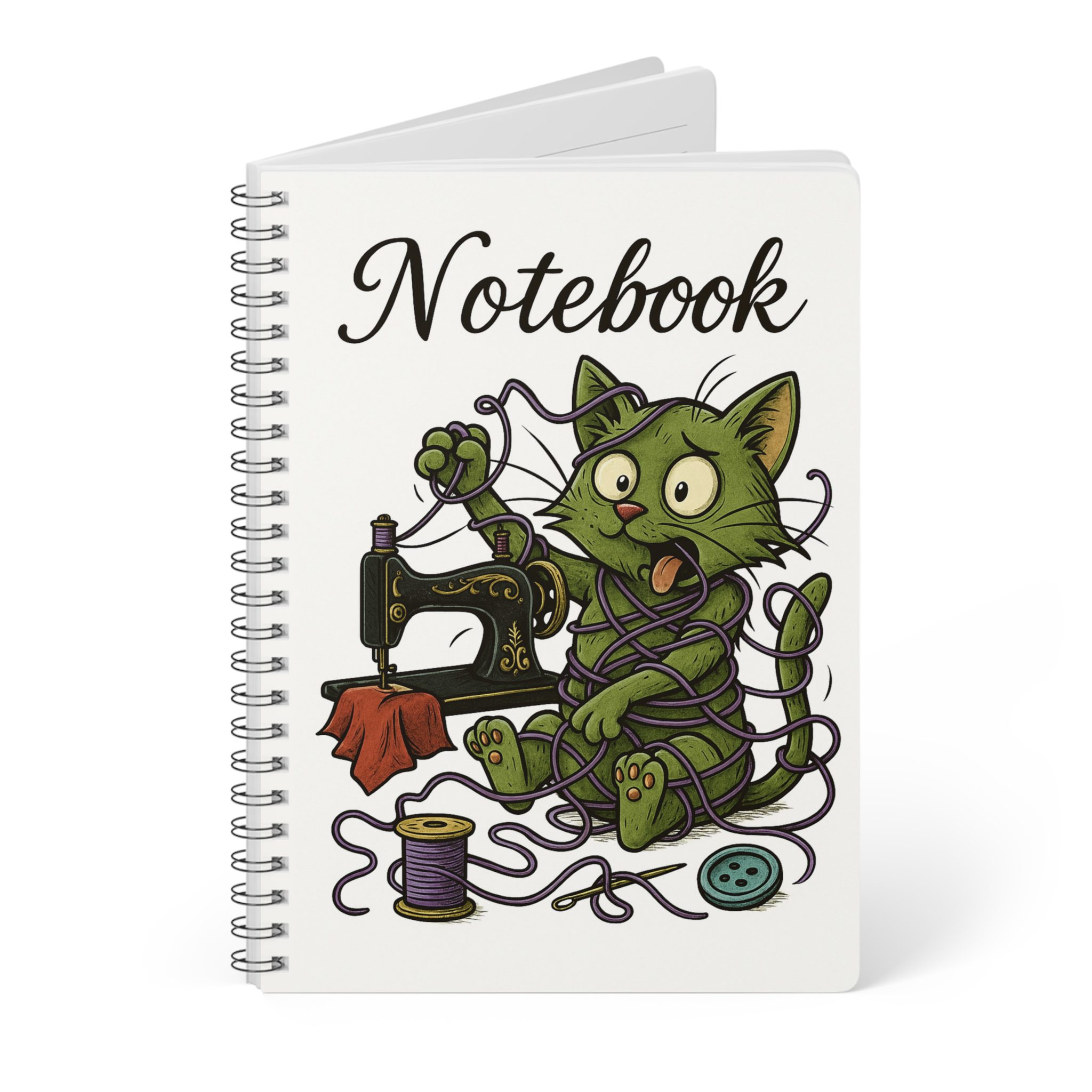 Funny Sewing Journal - Quilting Notebook with Cat - Gift for Sewists - Sewing Humor Design - Tangled Yarn Chaos - Image 3